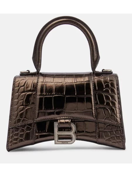 Torebka skórzana Balenciaga Hourglass skórzana brązowa