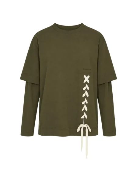 Lung tricou Simone Rocha cu șireturi din dantelă verde