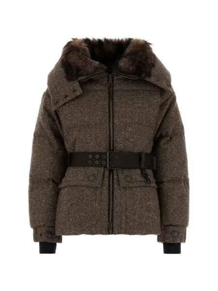 Vlněná opásaný péřová bunda Moncler Grenoble hnědá