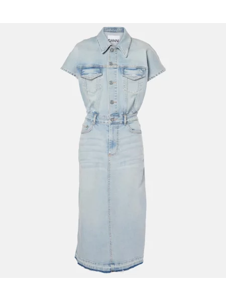 Rochie din denim Ganni până la genunchi de costum albastru
