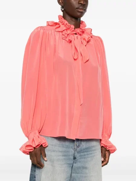 Top Styland de mătase cu volane roz