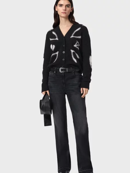 Шерстяной кардиган Allsaints с принтом черный