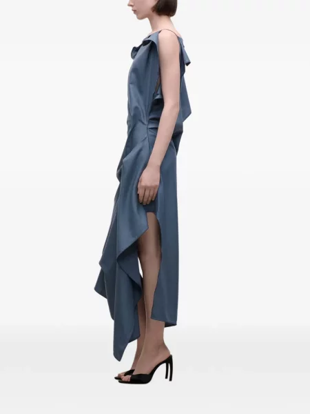Rochie midi Victoria Beckham asimetrică drapată albastru