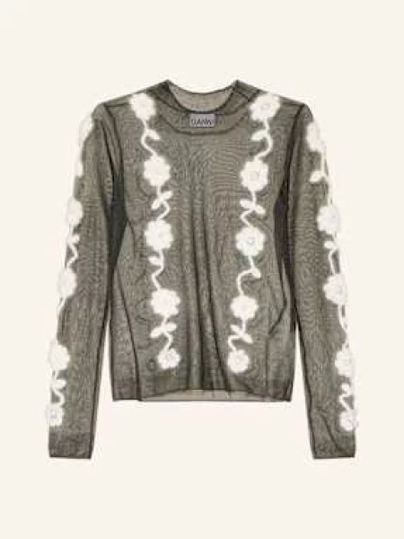 Top Ganni z długim rękawem biały