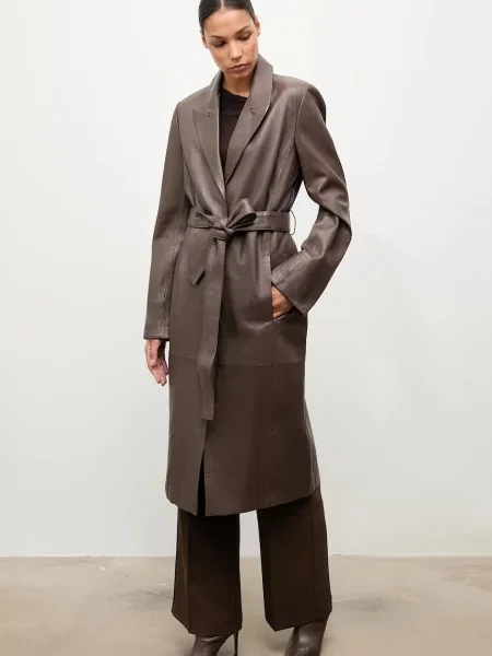 Шкіряний плащ Answear.LAB коричневий