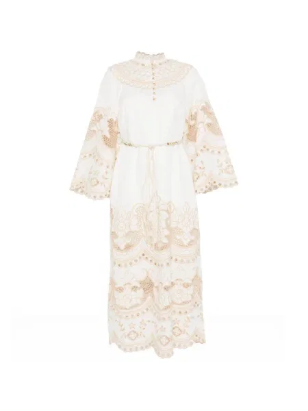Rochie midi Zimmermann cu broderie până la genunchi de costum alb