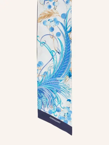 Ferragamo Hedvábný Šátek krémová / tmavě modrá