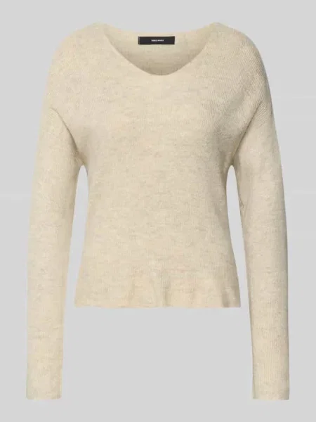 Sweter z dzianiny o kroju regular fit z dekoltem w serek model ‘CREWLEFILEGLITTER’ Vero Moda