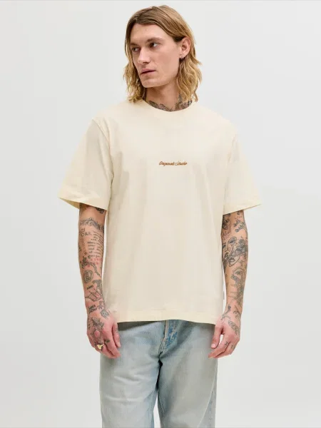 JACK & JONES Tričko JORNORREBRO krémová / svetlomodrá / olivová biela