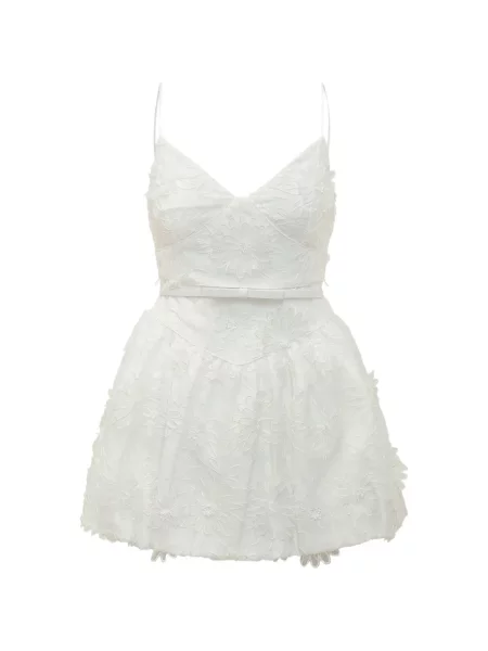 Sukienka mini Self-portrait w kwiatki z naszywkami garniturowa biała