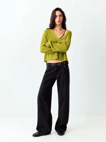 Dżinsy o niskim stanie z dżetami black denim Teen 36 MANGO TEEN czarne