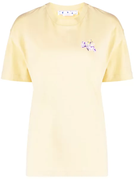 Tricou Off-white cu model floral cu imagine scurt alb