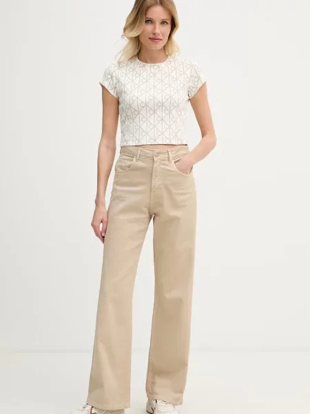 Calvin Klein Jeans crop top damski z elastanom bež