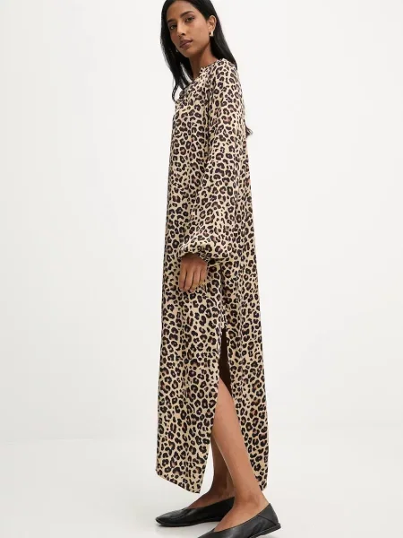 Answear.LAB sukienka midi rozkloszowana beżowy