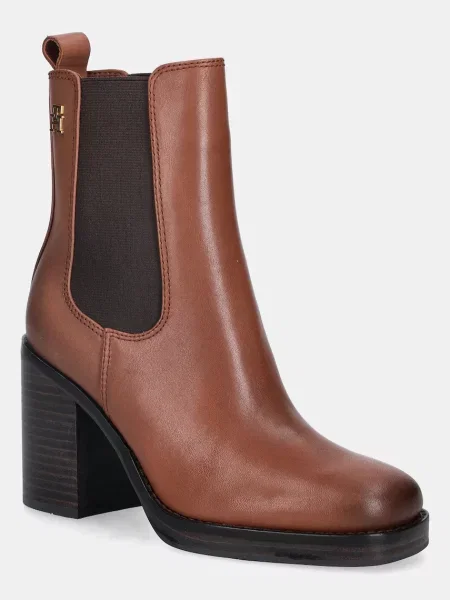 Škornji Tommy Hilfiger Square Toe Chelsea High Block Hl rjava
