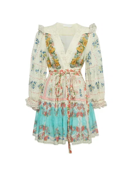 Rochie mini Zimmermann cu model floral cu imagine plic alb