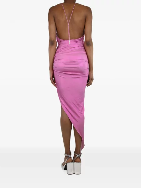 Rochie Alexandre Vauthier cu volane asimetrică cu gât halter roz