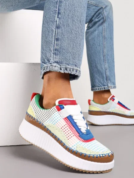 Sneakers Alb-Maro pe Platformă cu Ținte și Inserții Patchwork Jeneria alb