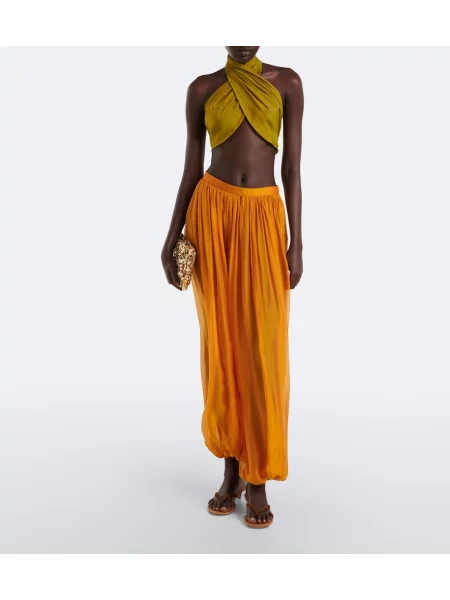Top Retrofete din șifon cu gât halter verde