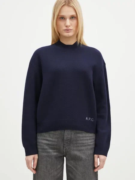 A.P.C. pulover de lână Pull Esther femei bleumarin