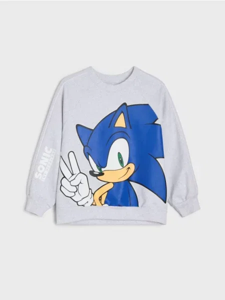 Sinsay Mikina s kulatým výstřihem s potiskem Sonic the Hedgehog šedá