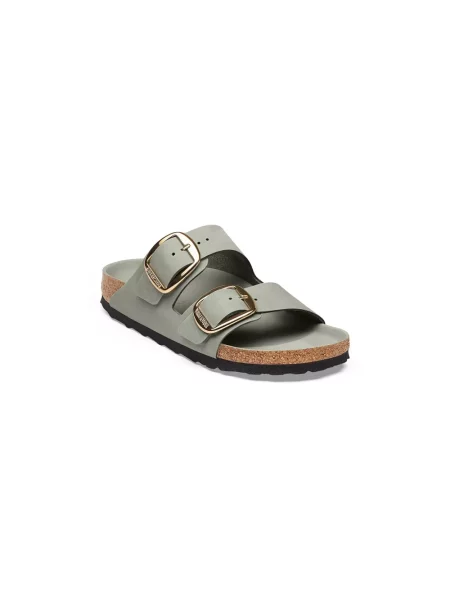 Klapki Birkenstock skórzane na sprzączkę zielone