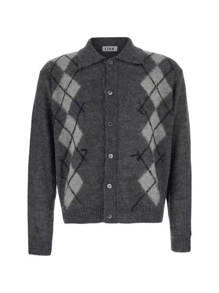 Gulerat cardigan Coor cu model argyle gri