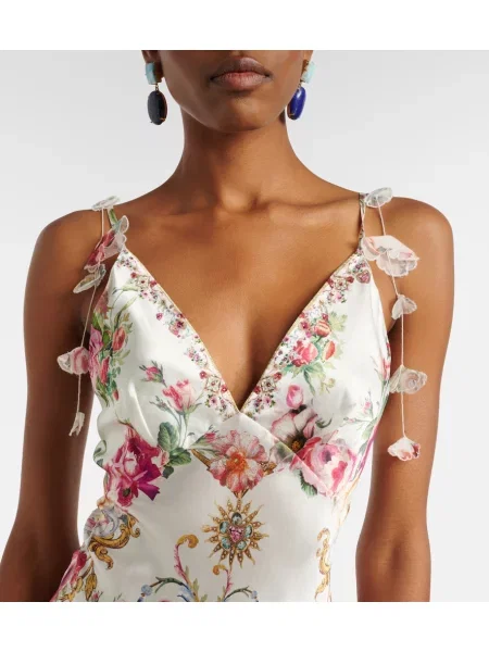 Rochie maxi Camilla din satin cu model floral