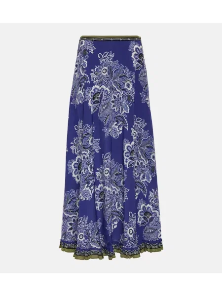 Fusta maxi Etro de mătase cu model floral albastru