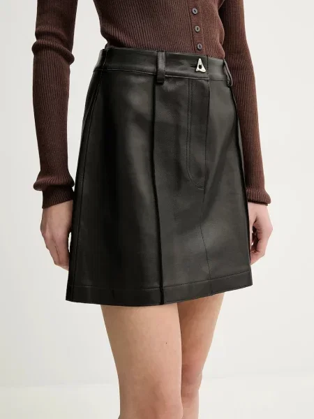 AERON fustă de piele RUDENS mini drept negru