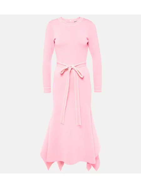 Pletené oblekové midi šaty Monique Lhuillier po kolená ružová
