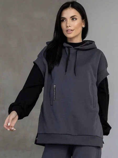 Женский жилет с капюшоном сірий