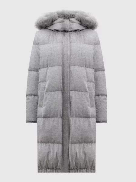 Пуховик з вовни та шовку з хутром лисиці Be Florence сірий