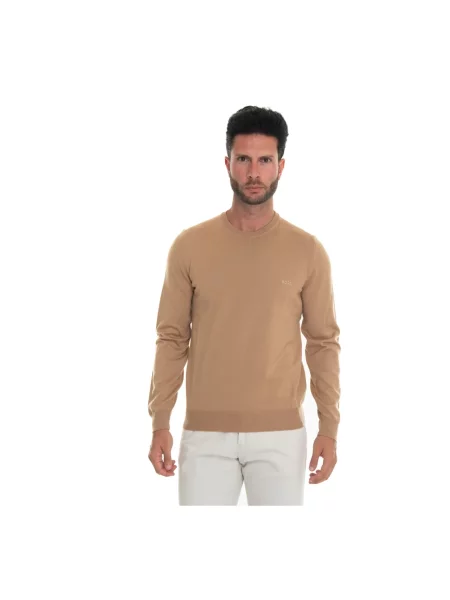 Sweter Boss z okrągłym dekoltem z logo beżowy