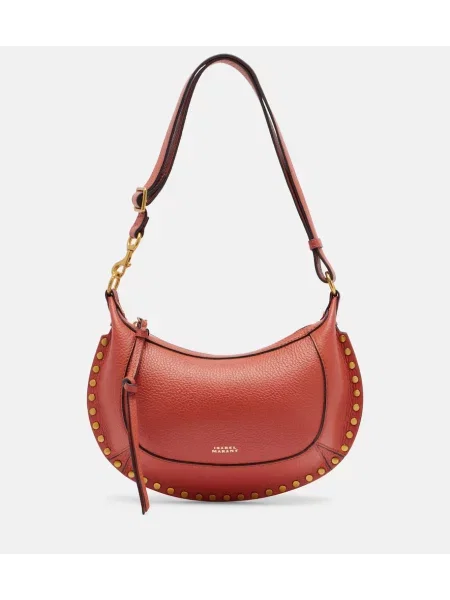 Usnjena usnjena torbica Isabel Marant z žeblji rjava