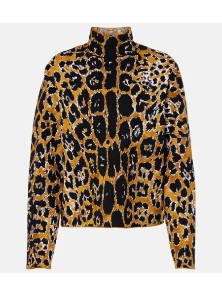 Pulover Alaïa cu model leopard din jacard maro
