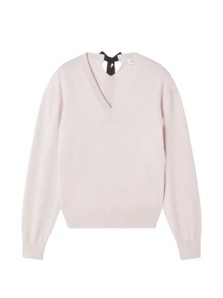 Pulover Lanvin cu funde cu decolteu în V roz