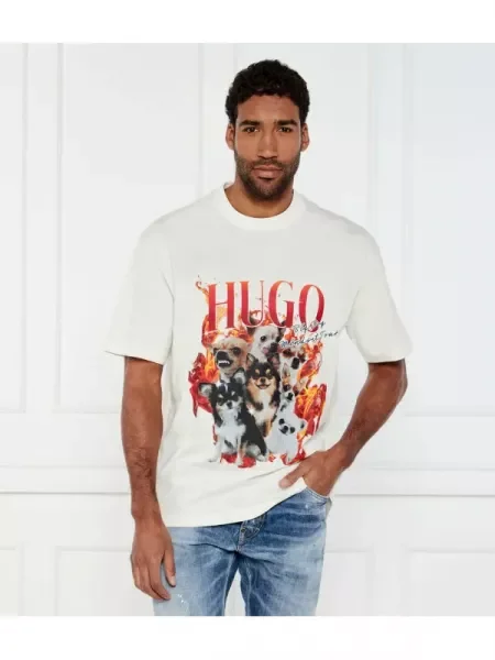 HUGO Tricou Dugie | Oversize fit alb