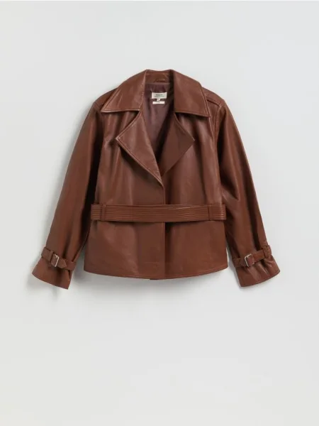 Reserved Geacă de piele brun-auriu auriu