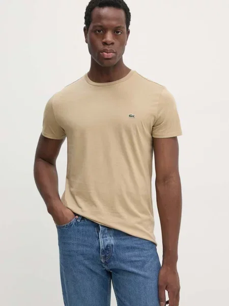 Тениска Lacoste с изчистен дизайн бежово