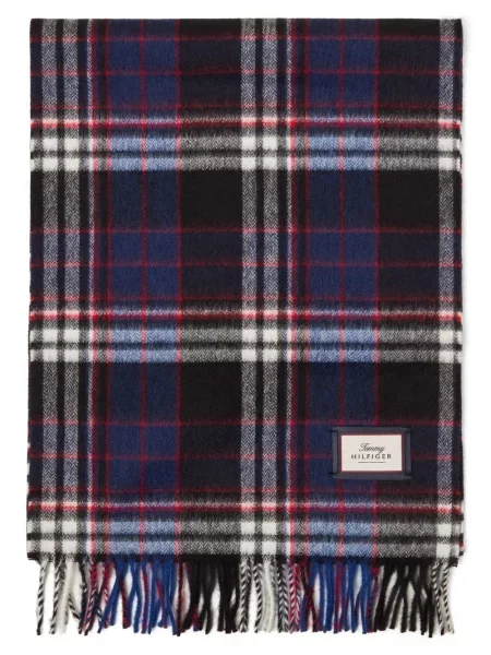 Tommy Hilfiger Wełniany szalik Mężczyźni Wełna wielokolorowy ONE SIZE czarna