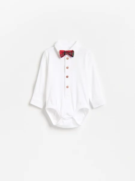 Reserved Body elegant cu papion alb