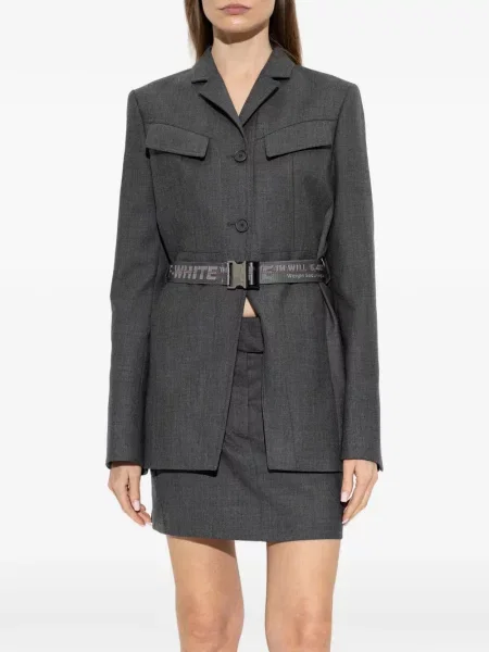 Cu centură sacou Off-white de lână alb