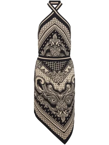 Sukienka midi Balmain z wzorem paisley żakardowa z dekoltem halter beżowa