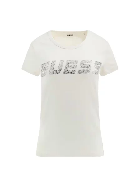 Krótka koszulka Guess z krótkim rękawem z kryształkami czarna