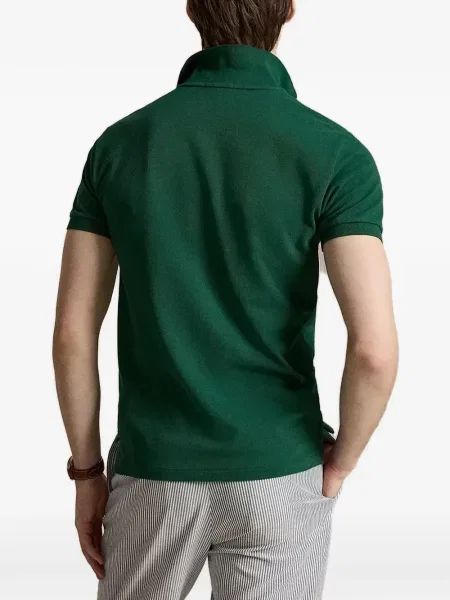 Поло тениска Polo Ralph Lauren бродирана с V-образно деколте от рипсено кадифе синьо