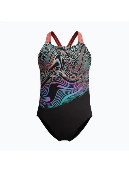 Gyermek egyrészes úszódressz Speedo Digital Placement Powerback neon korall. Méret: cm fekete