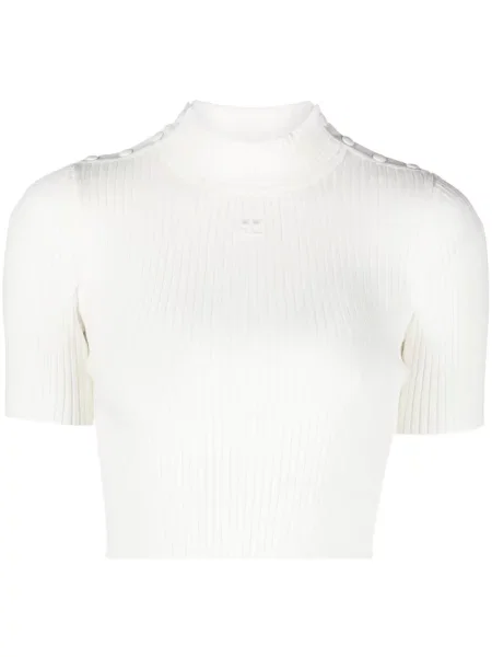 Top Courreges cu broderie alb
