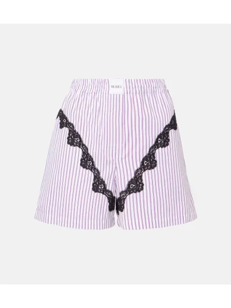 Pantaloni scurți The Attico cu dungi din dantelă violet