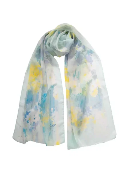 Fular Elizabetta de mătase cu model floral cu imagine albastru